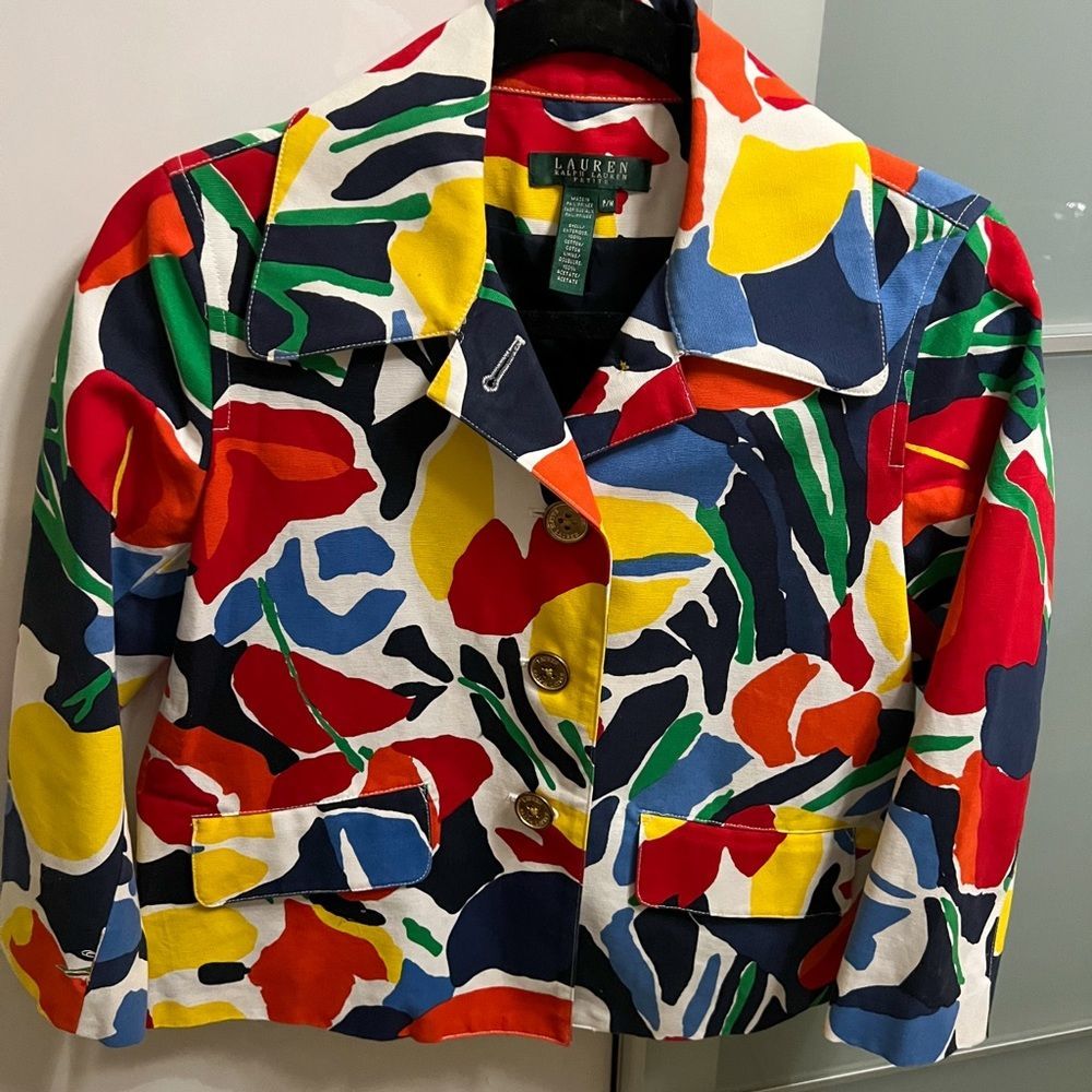 Ralph Lauren Vintage Colorful Print Blazer Petite - Picture 4 of 5